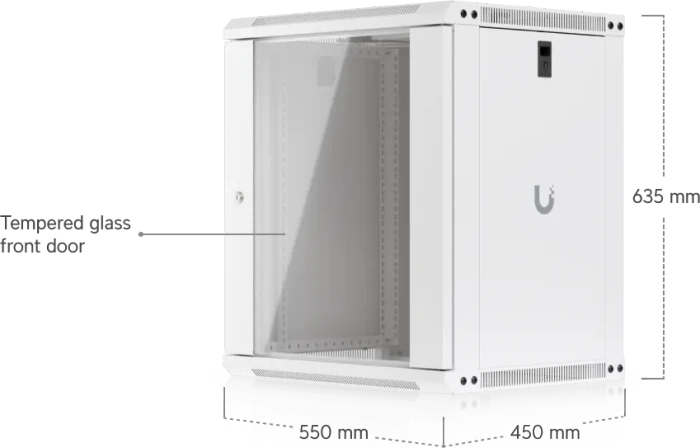 Ubiquiti 12U Rack Cabinet, 19" Wandgehäuse 12HE, Glastür, weiß, 450mm tief