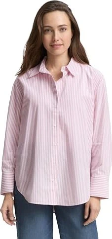 Tom Tailor Loose Fit Popeline Hemd langarm mid pink white/small stripe (Damen)