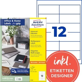 Avery-Zweckform Etiketten Sonderformat, 97x42.3mm, weiß, 10 Blatt (120 Etiketten)