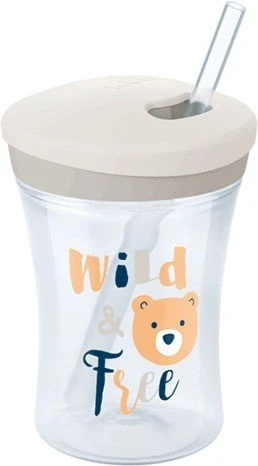 NUK Action Cup Trinklerntasse mit Trinkhalm, 230ml, grau