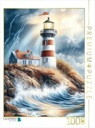 Calvendo Ein Leuchtturm mit Wärterhäuschen wacht über die raue Steilküste