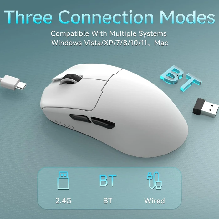 Ajazz AJ159 V2 MC Wireless Gaming Mouse mit Akku-Ladestation, weiß, USB/Bluetooth