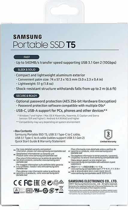 Samsung Portable SSD T5, blau, 500GB, USB-C 3.1