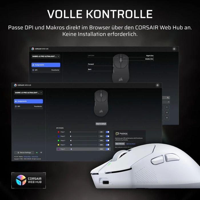 Corsair Sabre v3 Pro PureVector Ultralight Ergo Wireless, weiß, USB