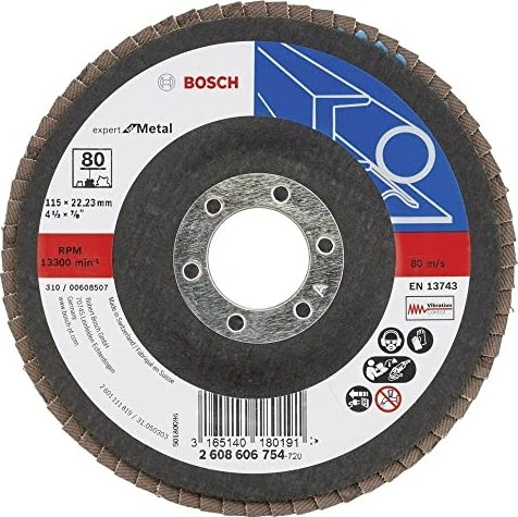 Bosch Professional X551 Expert for Metal Fächerschleifscheibe gewinkelt K80, 115x22.23mm, 1 Stück