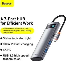 Baseus Metal Gleam 7-in-1 Hub, USB-C 3.0 [Stecker] (WKWG020113)