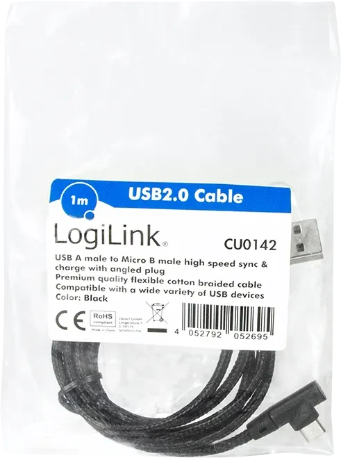 LogiLink USB 2.0 Kabel USB-A Stecker zu Micro-USB-B Stecker 1.0m schwarz