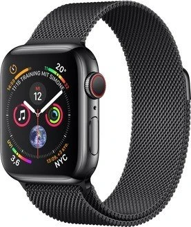 Apple Watch Series 4 (GPS + Cellular) Edelstahl 40mm schwarz mit Milanaise-Armband schwarz