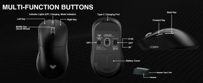 Aula SC900 Pro Gaming Mouse schwarz, USB/Bluetooth