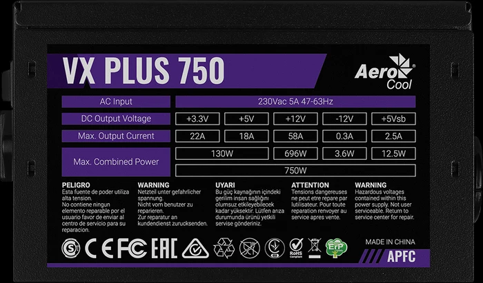AeroCool VX-PLUS-750 750W, ATX 2.3