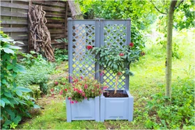 KHW Pflanzkasten-Set mit Spalier 43x43cm grau, 2-tlg.