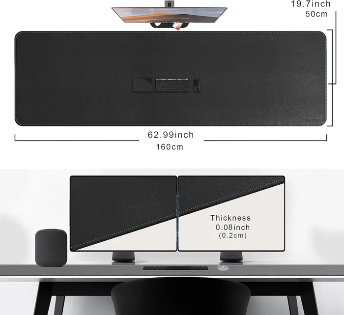 Cennbie Schreibtischunterlage Leder, Mauspad XXL, 1600x500mm, schwarz