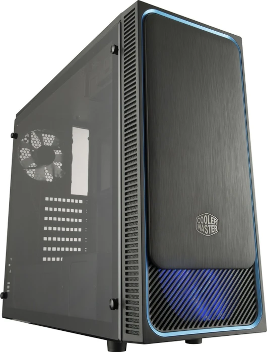Cooler Master MasterBox E500L Window schwarz/blau, Acrylfenster, Lüfter LED blau