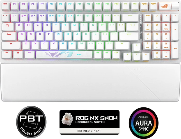 ASUS ROG Strix Scope II 96 Wireless, White, PBT, hot-swap, ROG NX SNOW, USB/Bluetooth, DE