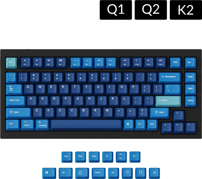 Keychron Q1/Q2/K2 OEM Dye-Sub Keycap-Set Ocean, Kunststoff (PBT), Ocean, blau, 97 Tasten (83+14), ANSI-US