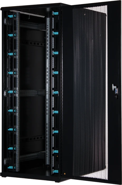 Rockstable 19" Serverschrank 42HE, Gitternetztür, IP2X, schwarz, 1200mm tief
