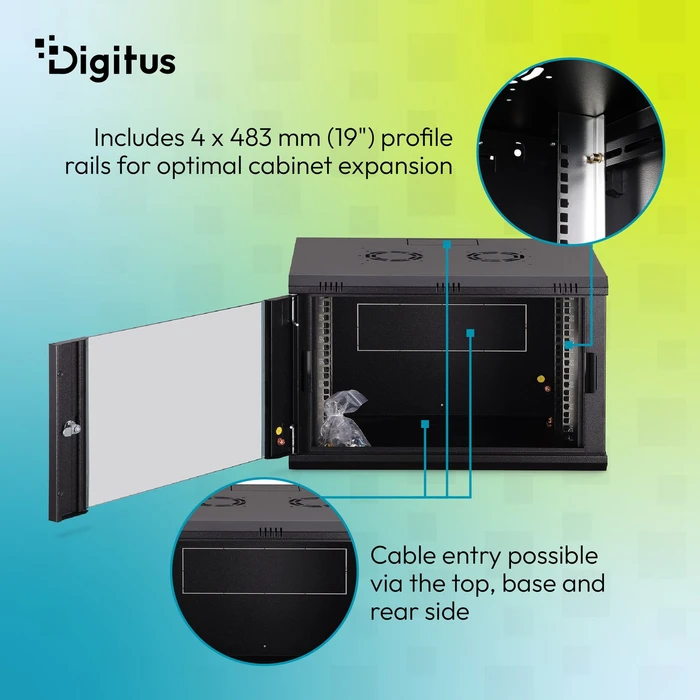 Digitus Dynamic-N Serie 19" Wandgehäuse 7HE, unmontiert, Sicherheitsglastür, IP2X, RAL 9005, 450mm tief