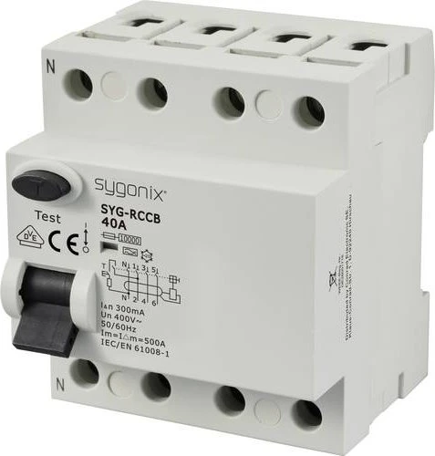 Sygonix Fehlerstrom-Schutzschalter A 4polig 40 A 0.3 A 400 V/AC