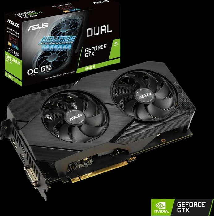ASUS Dual GeForce GTX 1660 Ti OC EVO, DUAL-GTX1660TI-O6G-EVO, 6GB GDDR6, DVI, 2x HDMI, DP