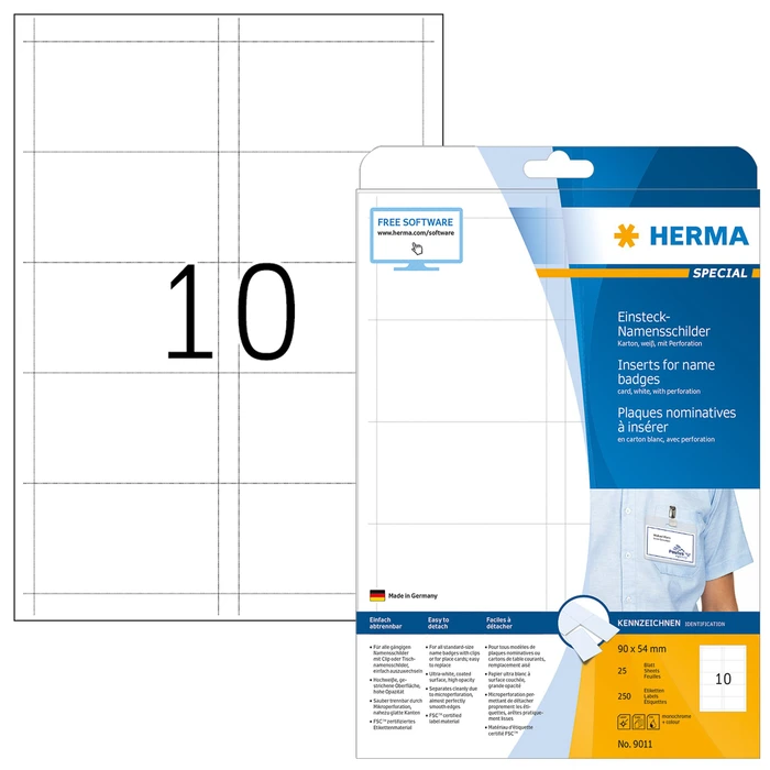 Herma Namensetiketten Karton, 90x54mm, weiß, beschichtet, 25 Blatt (250 Stück)