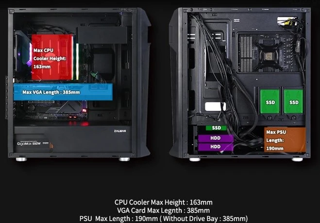 Zalman Z1 Plus, schwarz, Glasfenster