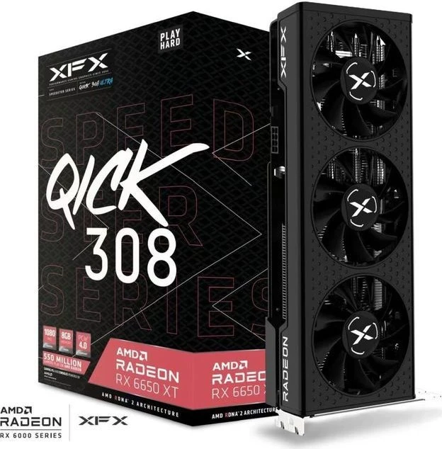 XFX Speedster QICK 308 Radeon RX 6650 XT Ultra Gaming, 8GB GDDR6, HDMI, 3x DP