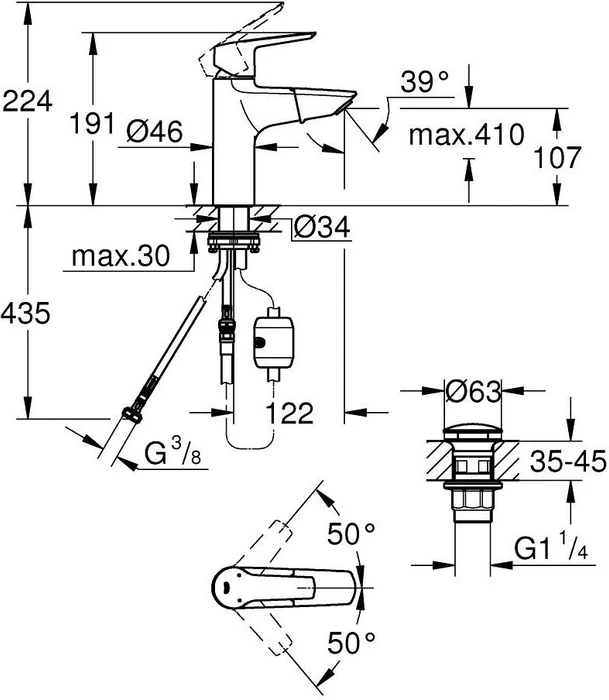 Grohe Start Einhand-Waschbeckenarmatur 1/2" M-Size chrom