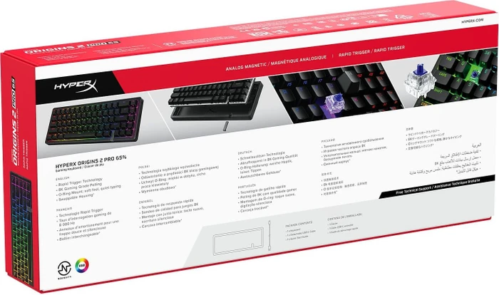 HP HyperX Origins 2 Pro 65, transparent/schwarz, LEDs RGB, HyperX RED, USB, US