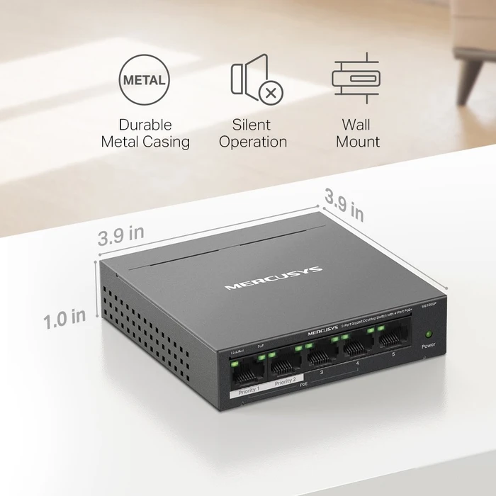 Mercusys Desktop Gigabit Switch, 5x RJ-45, 65W PoE+