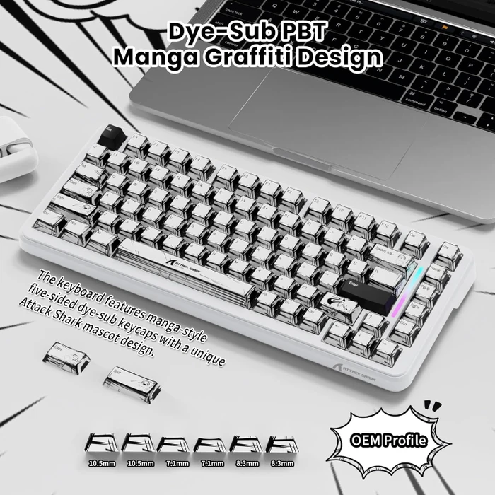 Attack Shark X82PRO HE Magnetic 75%, Comic, LEDs RGB, Outemu White Jade Magnetic, USB/Bluetooth, US