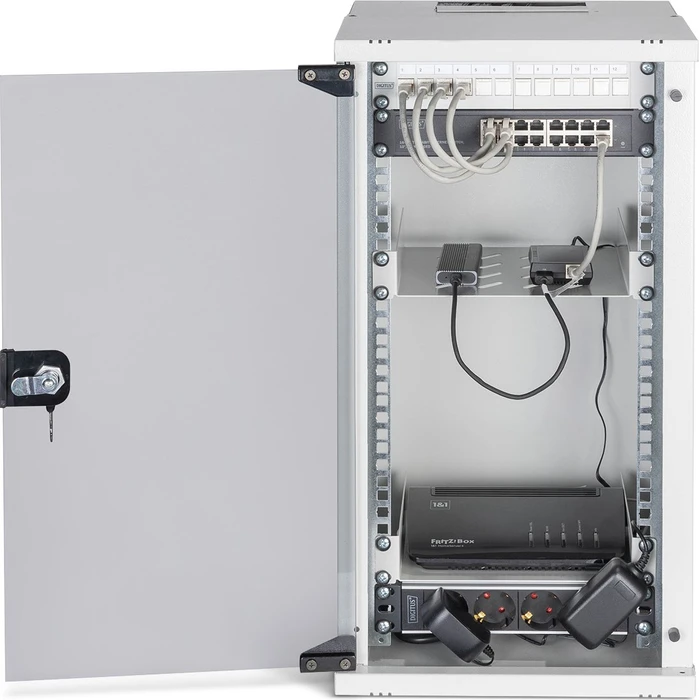 Digitus Professional SoHo Pro Line 10" Wandgehäuse SET 12HE, unmontiert, Sicherheitsglastür, IP20, RAL 7035, 300mm tief
