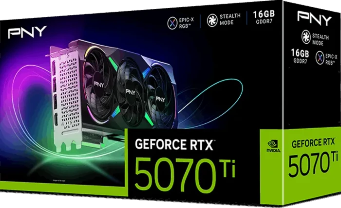 PNY GeForce RTX 5070 Ti ARGB Epic-X RGB Overclocked Triple Fan, 16GB GDDR7, HDMI, 3x DP