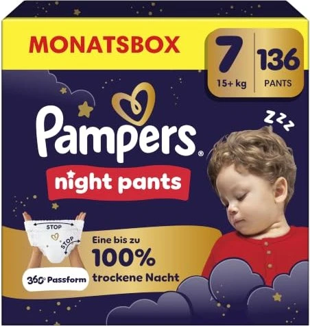 Pampers Baby-Dry night pants Gr.7 Einwegwindel, 15+kg, 136 Stück