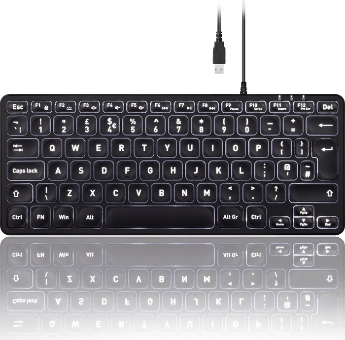 Perixx Periboard-332 Mini, schwarz, LEDs weiß, USB, UK