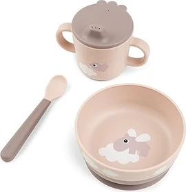 Done by Deer Foodie first meal Kinderservice happy clouds rosa, 3-tlg.