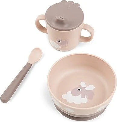 Done by Deer Foodie first meal Kinderservice happy clouds rosa, 3-tlg.