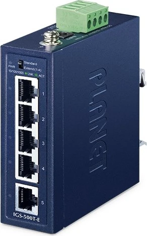 Planet IGS-500T-E Industrial Railmount Gigabit Switch, 5x RJ-45