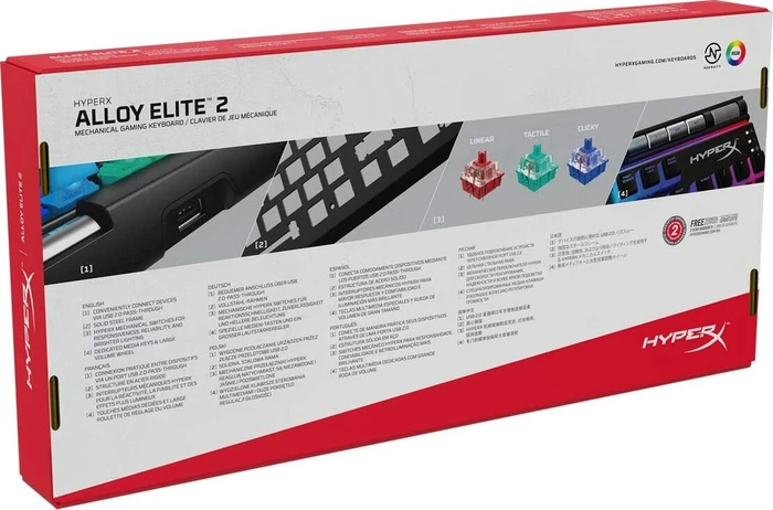 HP HyperX Alloy Elite 2, LEDs RGB, HyperX RED, USB, FR