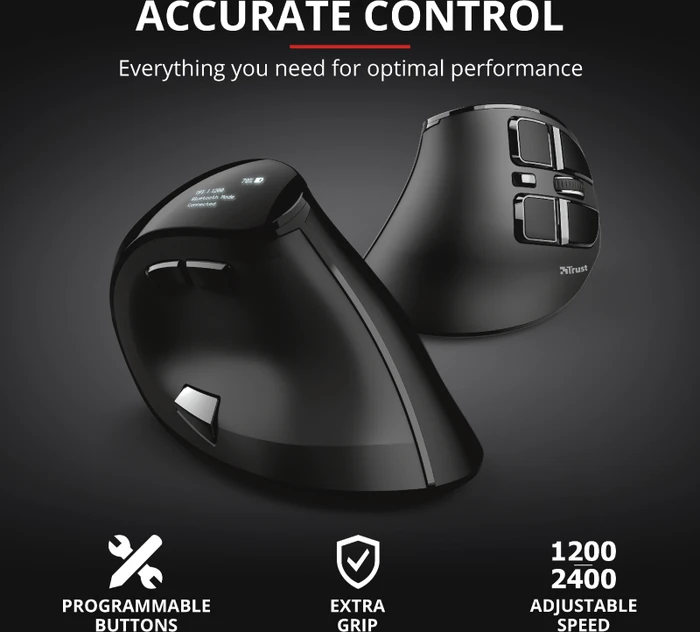 Trust Voxx Rechargeable Ergonomic Wireless Mouse, USB/Bluetooth