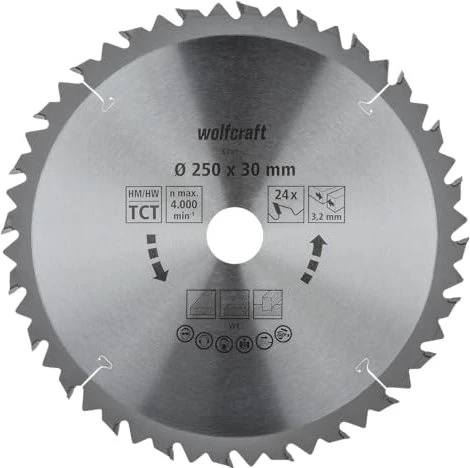 Wolfcraft Serie Braun Kreissägeblatt 24Z, 250x3.2x30mm, 1 Stück