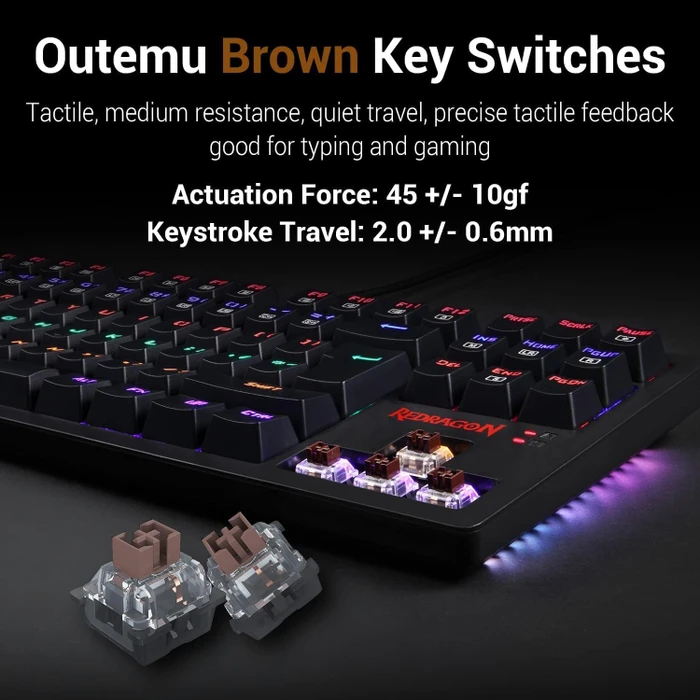 Redragon 2in1 Gamer Value Kit, Mechanical RGB Keyboard (Outemu Brown) + RGB Gaming Mouse, USB, DE