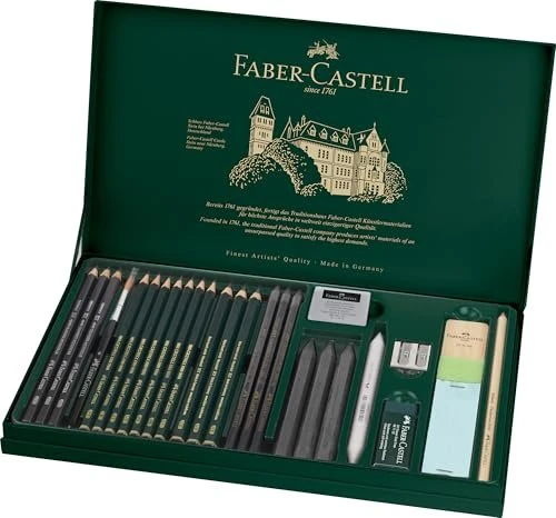 Faber-Castell Pitt Graphite Matt Bleistift sortiert, Metalletui, Radierer, Anspitzer, 1 Papierwischer, 26er-Set