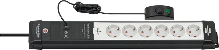 Brennenstuhl Premium-Line Comfort Switch Plus, 6-fach, 6x schaltbar, 3m, schwarz/hellgrau
