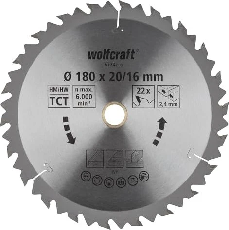 Wolfcraft Serie Braun Kreissägeblatt 22Z, 180x2.4x20mm, 1 Stück