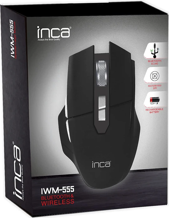 Inca IWM-555 Wireless Mouse schwarz, USB/Bluetooth