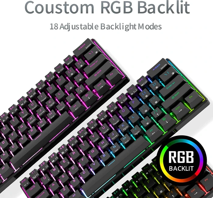 RK Royal Kludge RK61 60% Wireless, schwarz, LEDs RGB, hot-swap, RK RED, USB/Bluetooth, US