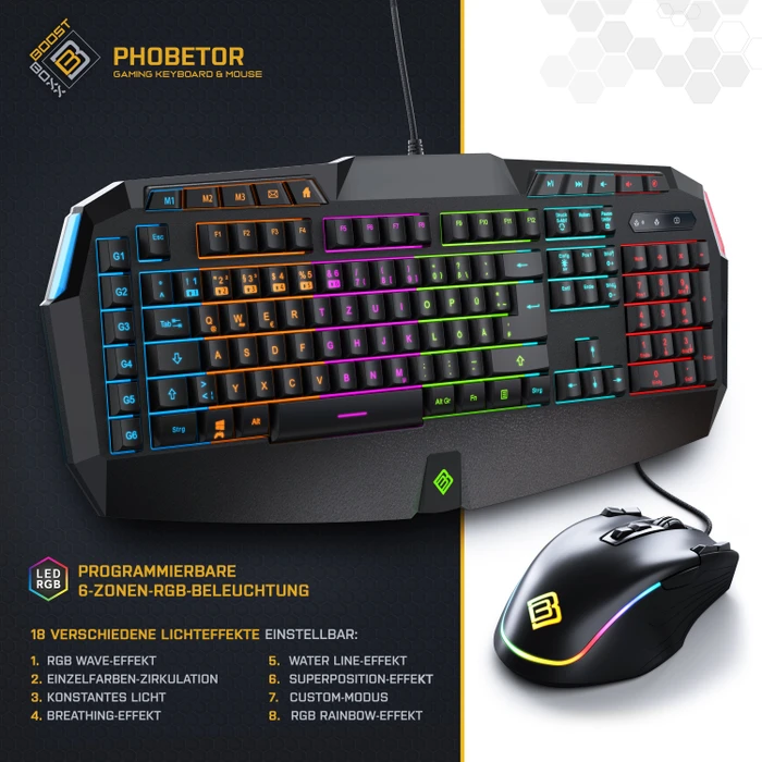 BoostBoxx Phobetor Gaming Desktop RGB Set schwarz, LEDs RGB, USB, DE