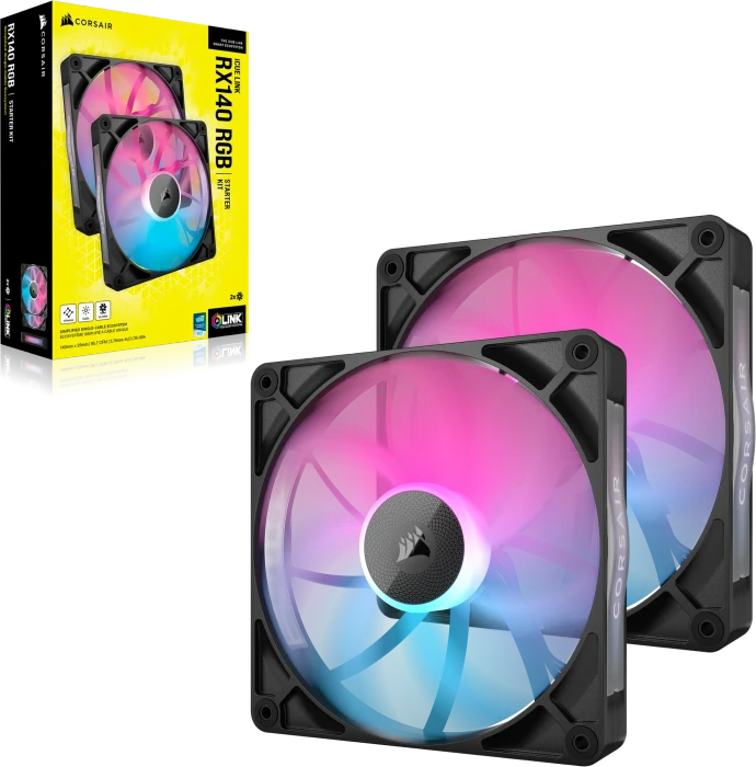 Corsair iCUE LINK RX140 RGB Starter Kit, schwarz, LED-Steuerung, 140mm, 2er-Pack