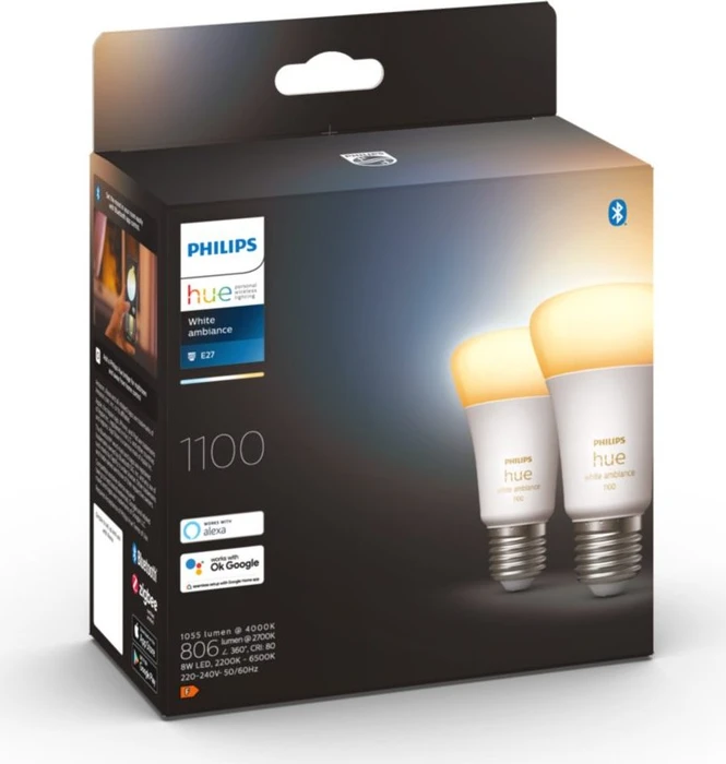 Philips Hue White Ambiance 1100 LED-Bulb E27 8W, 2 Stück