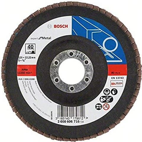Bosch Professional X551 Expert for Metal Fächerschleifscheibe gewinkelt K40, 125x22.23mm, 1 Stück